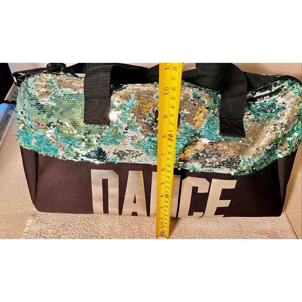 Justice Sequin Shimmer Girls Dance Duffel Bag Shoulder Strap Silver Aqua Black